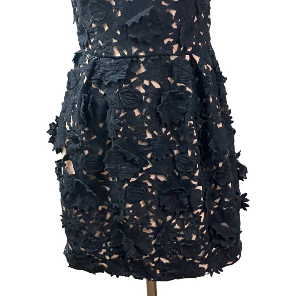 NICOLE MILLER Collection Women 3D Embroidered Floral Dress SZ 6 Black Elegant - Picture 5 of 12